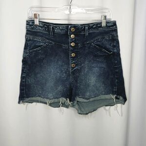 American Eagle AE Super Stretch Jean Shorts Button Fly Raw High Rise Denim sz 12